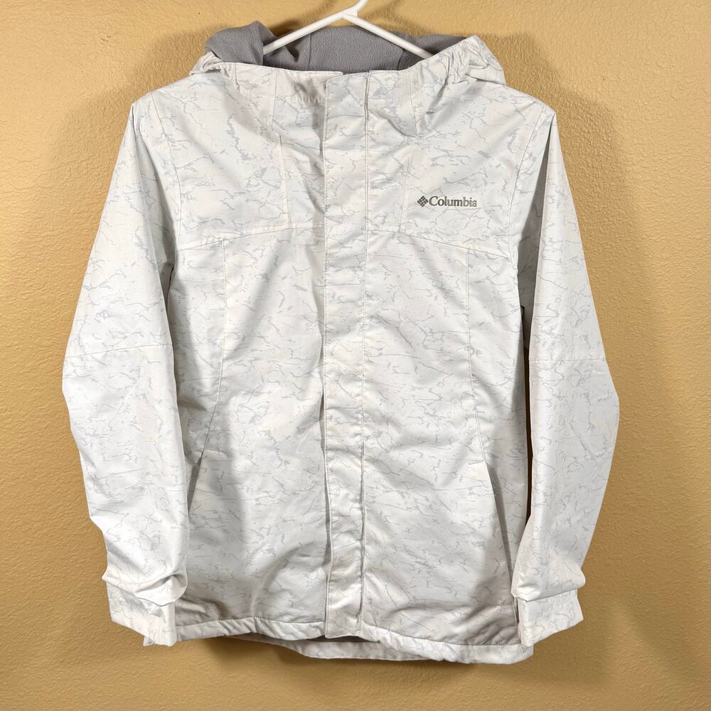 Columbia Hooded Ski Jacket Youth Size L Winter Coat Outgrown White Gray
